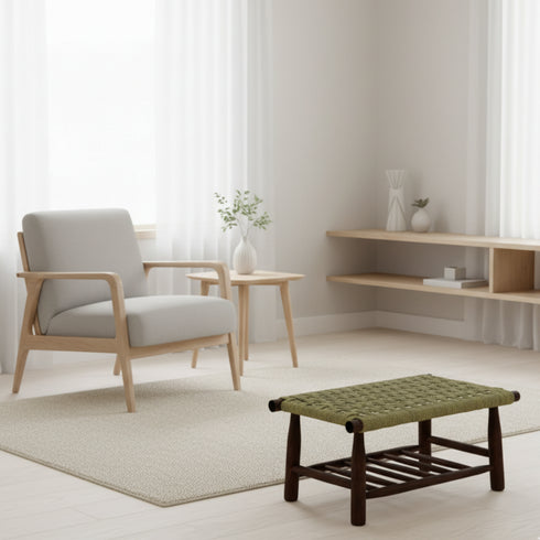 Handwoven Palm Leaf Bench - Handmade Moroccan Furniture