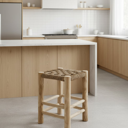 Handmade Moroccan Decor - Wooden and Sea Grass Stool