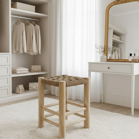 Handmade Moroccan Decor - Wooden and Sea Grass Stool