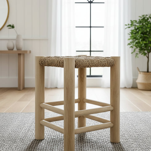 Handmade Moroccan Decor - Wooden and Sea Grass Stool