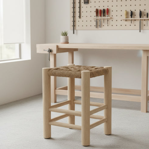 Handmade Moroccan Decor - Wooden and Sea Grass Stool