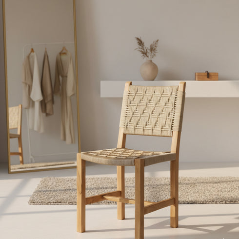 Moroccan Bar stool - Walnut wood with warm beige Fabric seat