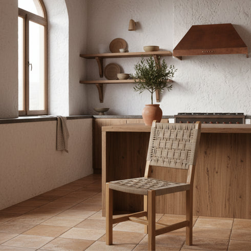 Moroccan Bar stool - Walnut wood with warm beige Fabric seat