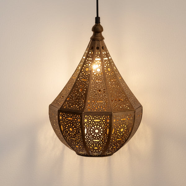 Moroccan Pendant Light – Teardrop Perforated Brass Lamp