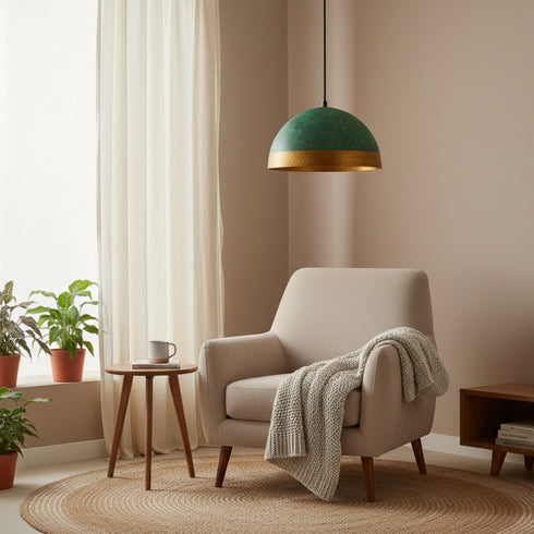 Patina Dome Pendant Light - Handmade Moroccan Brass Ceiling (pl-2001)