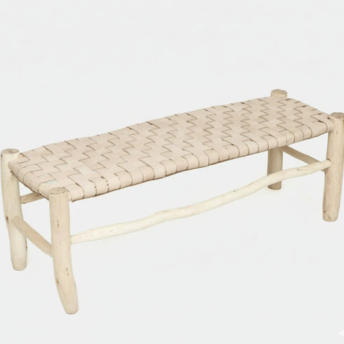 Moroccan Handwoven Leather Bench - Handwoven Boho Seating