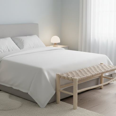 Moroccan Handwoven Leather Bench - Handwoven Boho Seating