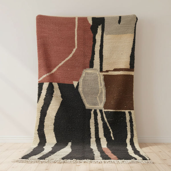 Boujaad Rug – Mauve Shaggy Geometric Wool Rug