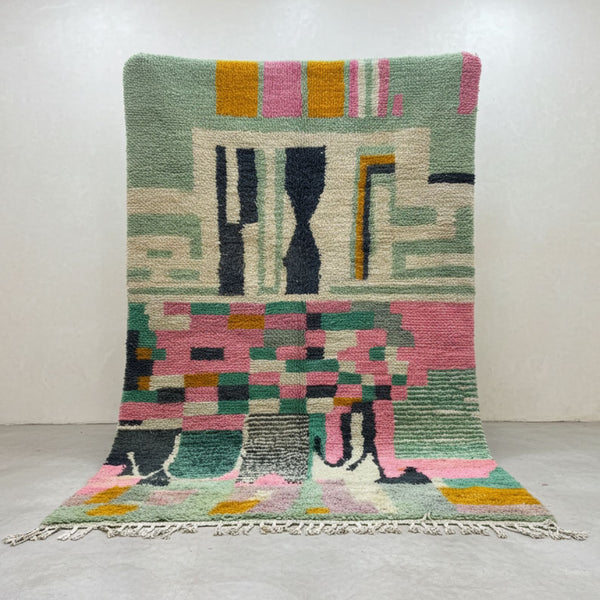 Beni Ourain Rug – Multicolor High-Pile Geometric Wool Area Rug