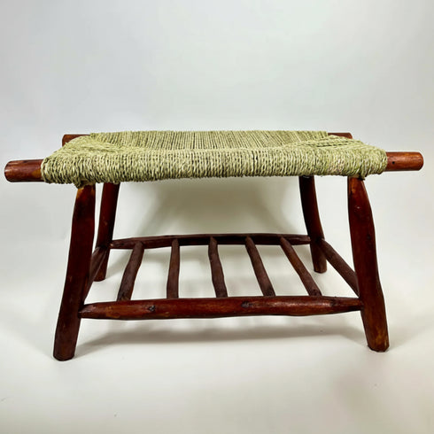 Handwoven Palm Leaf Bench - Moroccan Boho Seating