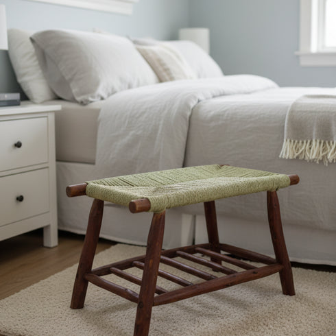 Handwoven Palm Leaf Bench - Moroccan Boho Seating