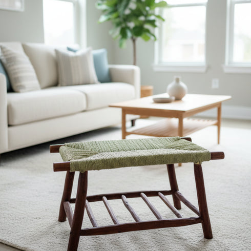 Handwoven Palm Leaf Bench - Moroccan Boho Seating