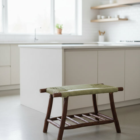 Handwoven Palm Leaf Bench - Moroccan Boho Seating