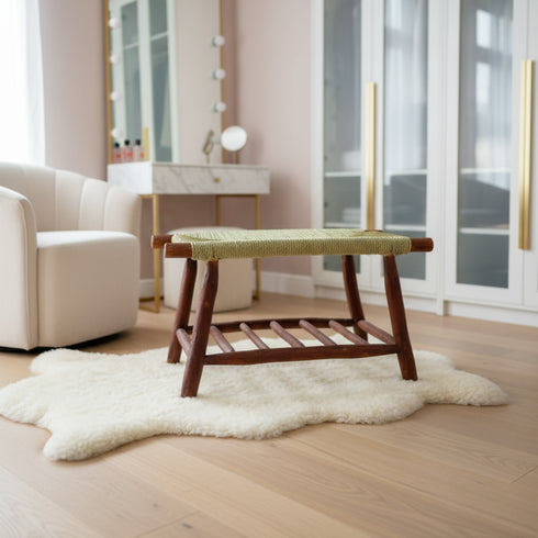 Handwoven Palm Leaf Bench - Moroccan Boho Seating