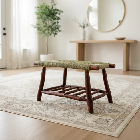 Handwoven Palm Leaf Bench - Moroccan Boho Seating