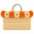 Wicker Tote Bag with Orange Raffia Flowers | Fall Halloween Straw Bag