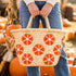 Straw Fall Tote Bag | Halloween Basket with Embroidered Flowers