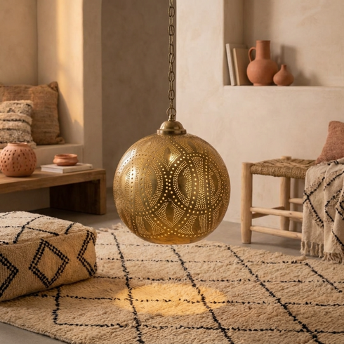 Moroccan Chandelier – Dome Openwork Brass Lamp