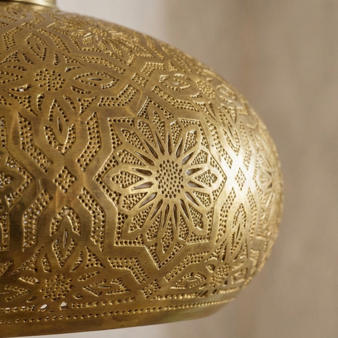 Authentic Moroccan Hanging Lamp - Gold Brass Pendant - Boho Bedroom Mood Lighting