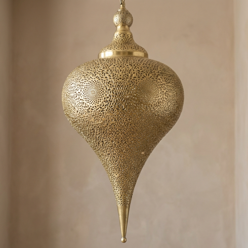 Teardrop Pendant Moroccan Brass Lamp - Living Room Statement Lamp