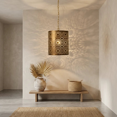 Handmade Moroccan Ceiling Light – Brass Filigree Openwork