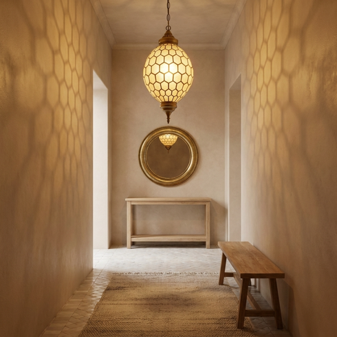 Moroccan Ceiling Light – Geometric Brass Shadow-Casting Lamp