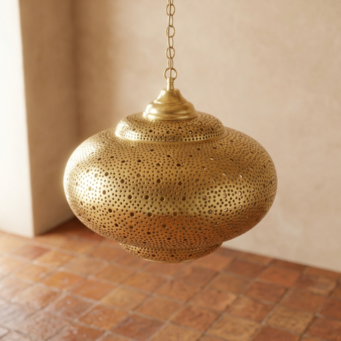 Filigree Brass Moroccan Chandelier Shadow-Casting
