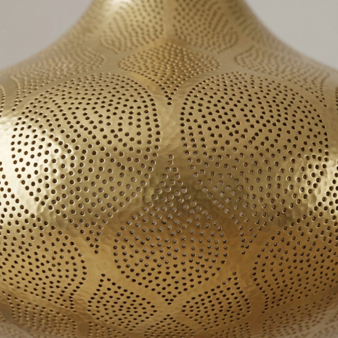 Authentic Handmade Moroccan Lamp – Gold Brass Pendant Light with Intricate Filigree Shadow Patterns