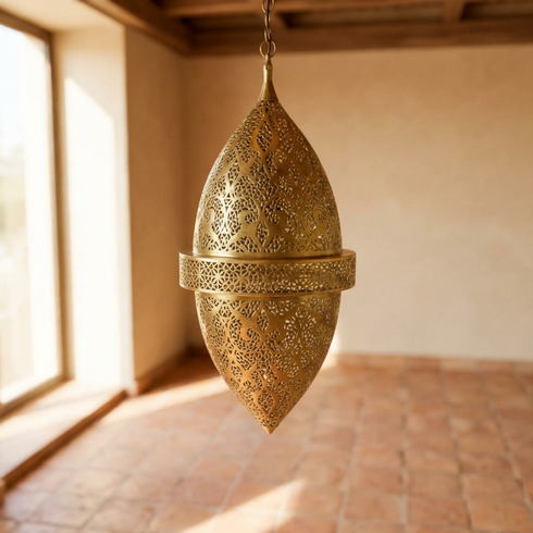 Solid Brass Fixture - Boho Bedroom Mood Lighting - Shadow Casting Filigree