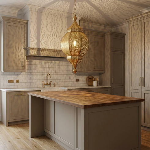 Moroccan Ceiling Light – Brass Geometric