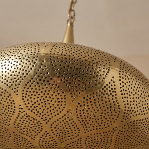 Authentic Handmade Moroccan Lamp – Gold Brass Pendant Light with Intricate Filigree Shadow Patterns
