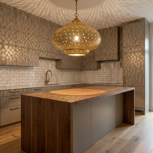 Filigree Brass Moroccan Chandelier Shadow-Casting