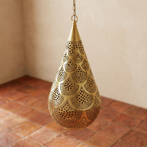 Moroccan Pendant Light – Brass Teardrop Perforated