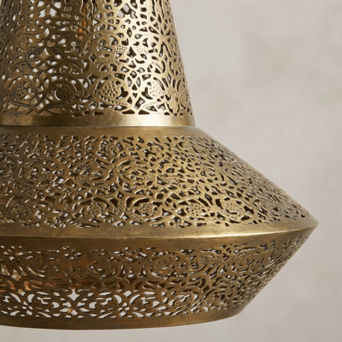 Authentic Handmade Moroccan Lamp – Oxidized Brass Teardrop Chandelier with Intricate Filigree Design for Dining Room Decor