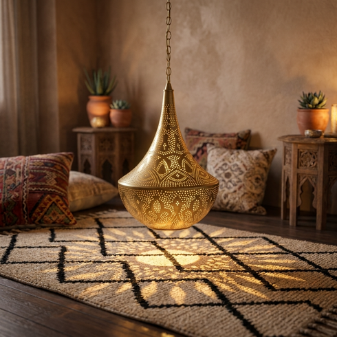 Moroccan Chandelier – Filigree Openwork Brass Lamp