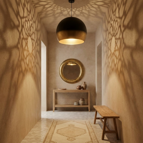 Moroccan Pendant Light – Dome Openwork Brass Lamp Kitchen