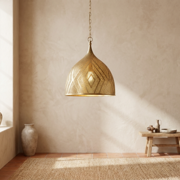 Handmade Moroccan Ceiling Light – Brass Perforated Openwork
