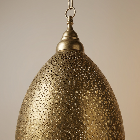 Authentic Handcrafted Moroccan Lamp – Oxidized Brass Filigree Teardrop Pendant for Boho Bedroom Lighting
