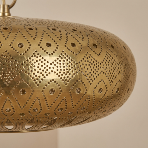 Authentic Handmade Moroccan Lamp – Gold Brass Pendant Chandelier with Intricate Filigree Shadow Casting for Dining Room Decor