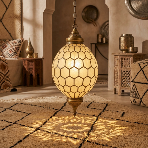 Moroccan Ceiling Light – Geometric Brass Shadow-Casting Lamp