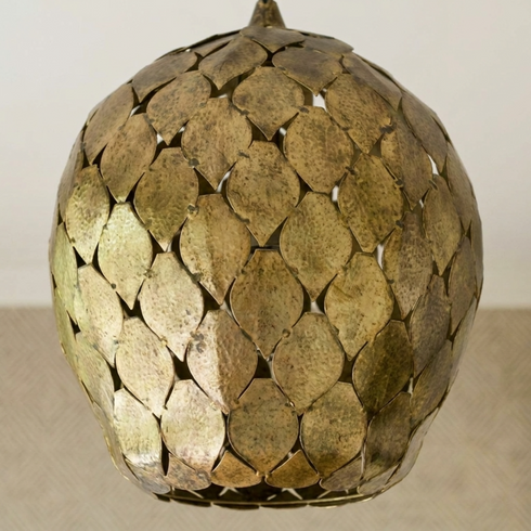 Authentic Handmade Moroccan Lamp – Gold Brass Hand-Hammered Globe Pendant Light for Cozy Boho Bedroom Decor