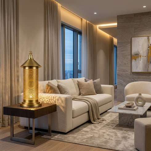 Moroccan Table Lamp – Filigree Brass Shadow-Casting Lamp