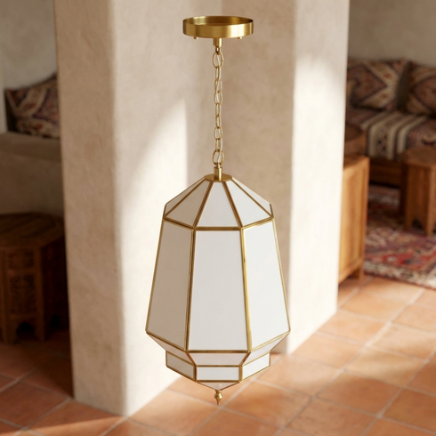 Handmade Moroccan Brass Lamp with Milky Glass - Home Decor (pl-2020)