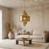 Handmade Moroccan Lamp - Gold Brass Pendant - Living Room Statement Lamp