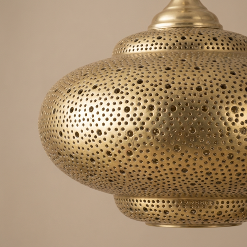 Filigree Brass Moroccan Chandelier Shadow-Casting