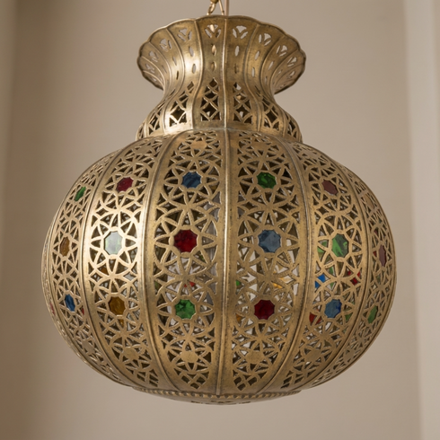 Filigree Brass Moroccan Pendant Light Entryway
