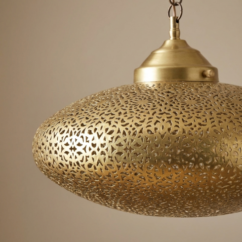 Floral Moroccan Brass Pendant Light - Handmade Shadow Lantern (pl-2024)