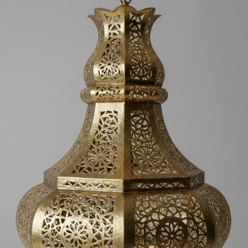 Handmade Moroccan Lamp - Gold Brass Pendant - Living Room Statement Lamp