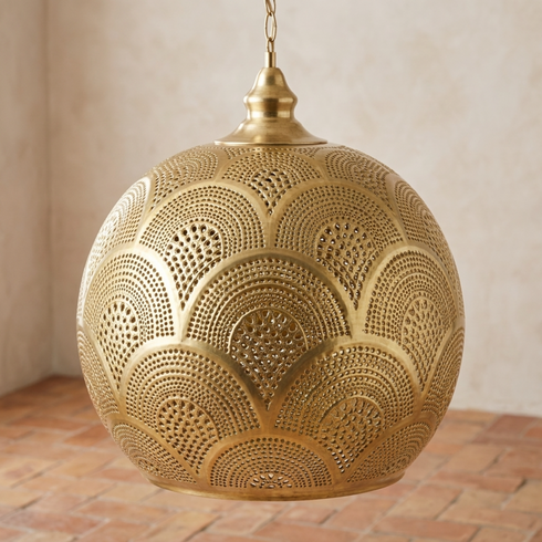 Handmade Moroccan Ceiling Light – Brass Geometric Openwork