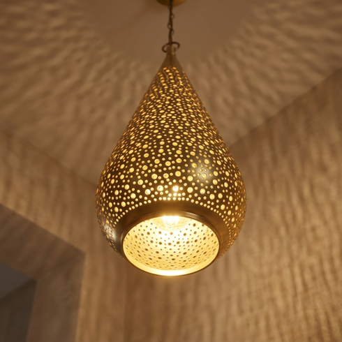 Brass Pendant Light – Moroccan Teardrop Openwork